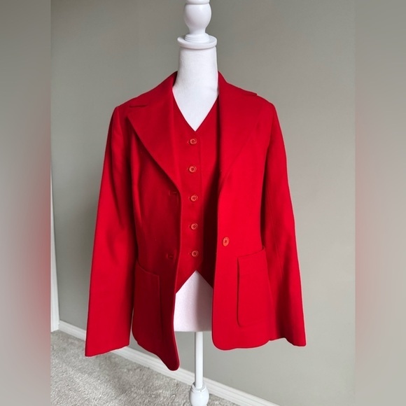Pendleton Vintage 100% Virgin Wool Cherry Red Vest and Blazer Size 10 - Picture 1 of 13